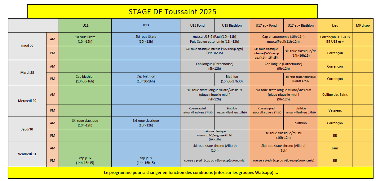 Programme Stage Toussaint 2025